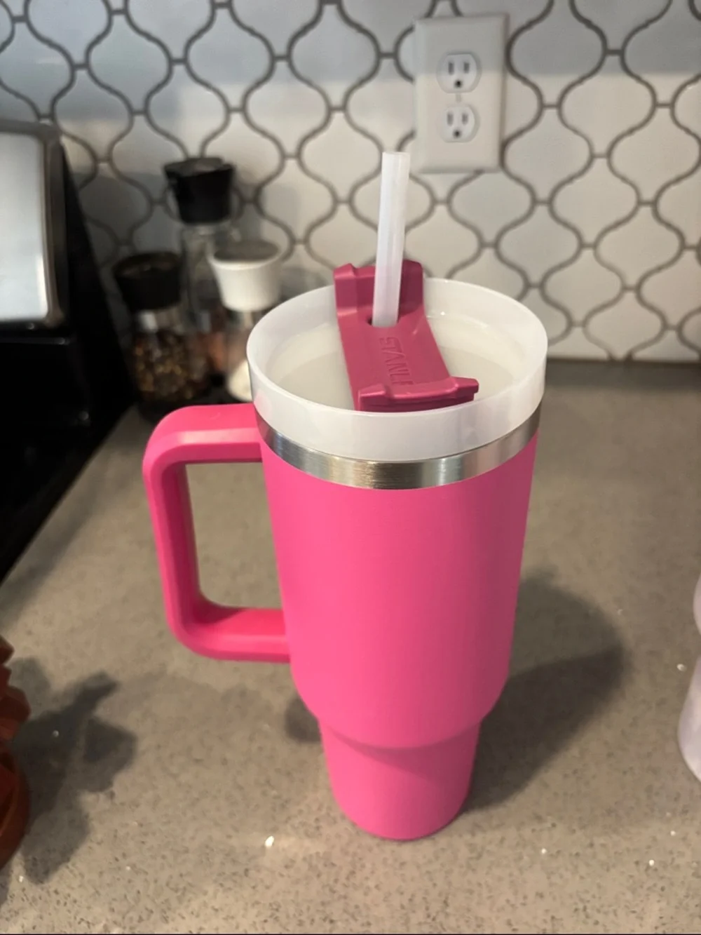 Stanley Pink Insulated Handle Tumbler with Straw Lid - Picture 2 of 2
